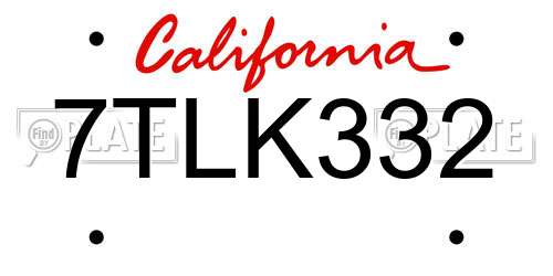 7TLK332 California License Plate