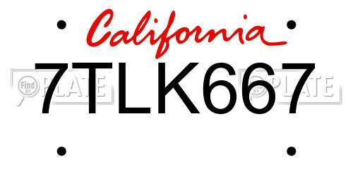 7TLK667 California License Plate