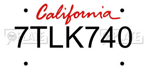7TLK740 California License Plate