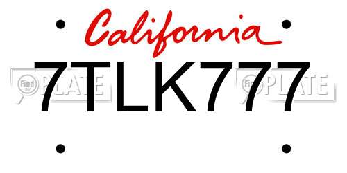 7TLK777 California License Plate