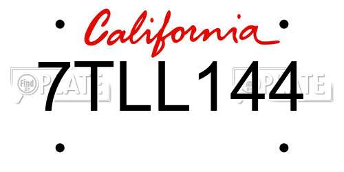 7TLL144 California License Plate
