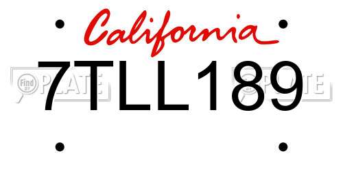 7TLL189 California License Plate