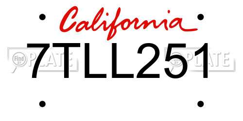 7TLL251 California License Plate