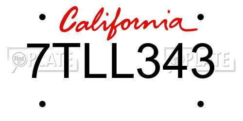 7TLL343 California License Plate