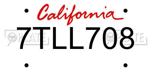7TLL708 California License Plate