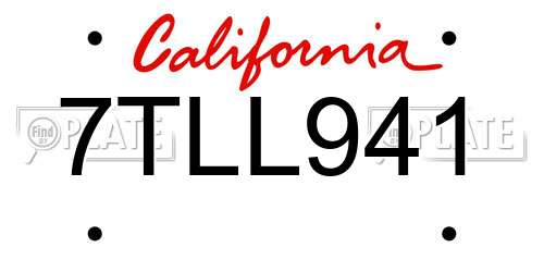 7TLL941 California License Plate