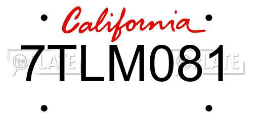 7TLM081 California License Plate