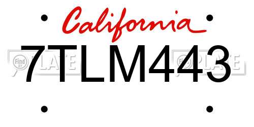 7TLM443 California License Plate