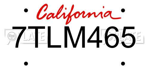 7TLM465 California License Plate