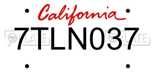7TLN037 California License Plate