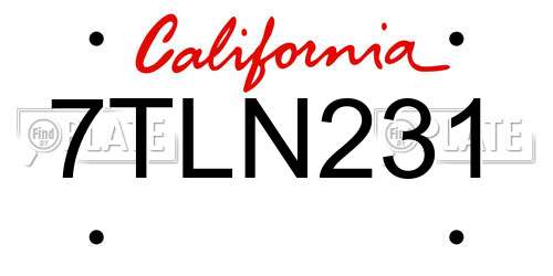 7TLN231 California License Plate
