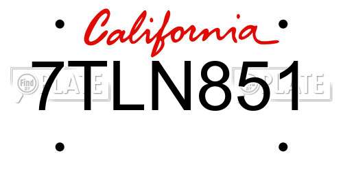 7TLN851 California License Plate