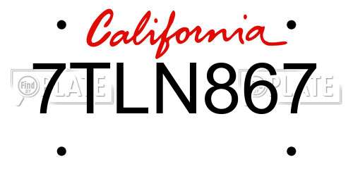 7TLN867 California License Plate