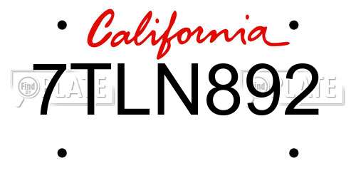 7TLN892 California License Plate