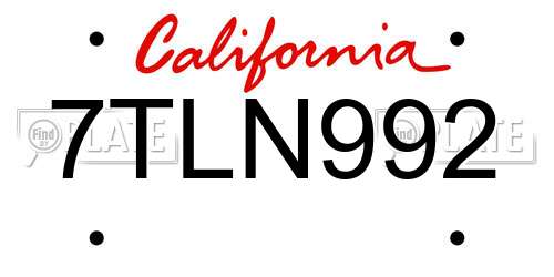 7TLN992 California License Plate