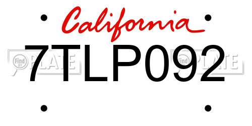 7TLP092 California License Plate