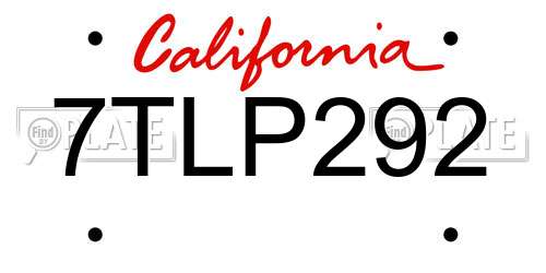 7TLP292 California License Plate