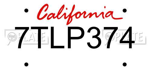 7TLP374 California License Plate