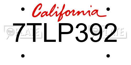 7TLP392 California License Plate