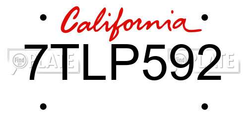 7TLP592 California License Plate