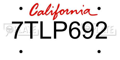 7TLP692 California License Plate