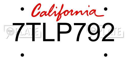 7TLP792 California License Plate