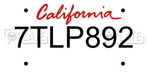 7TLP892 California License Plate