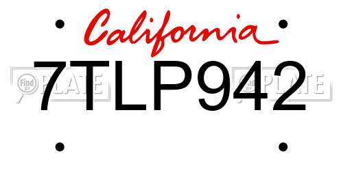 7TLP942 California License Plate