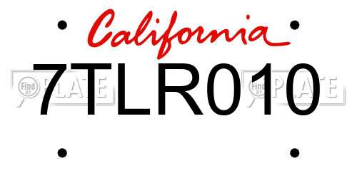 7TLR010 California License Plate