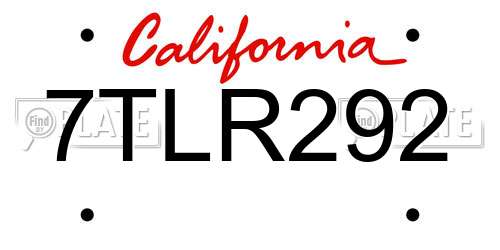 7TLR292 California License Plate