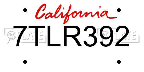 7TLR392 California License Plate
