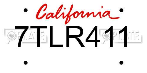 7TLR411 California License Plate