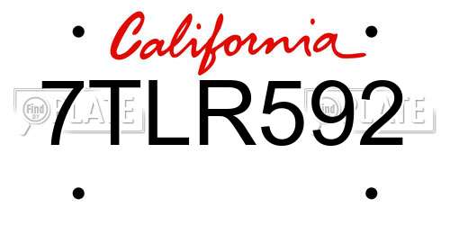 7TLR592 California License Plate