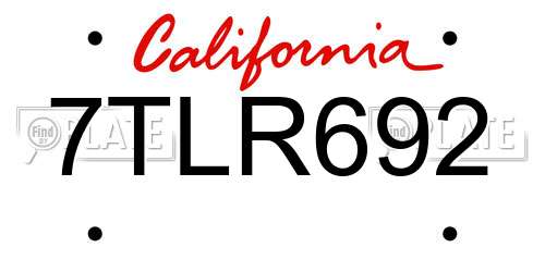 7TLR692 California License Plate