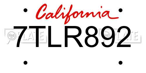 7TLR892 California License Plate