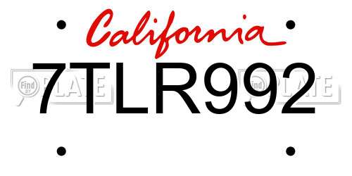 7TLR992 California License Plate