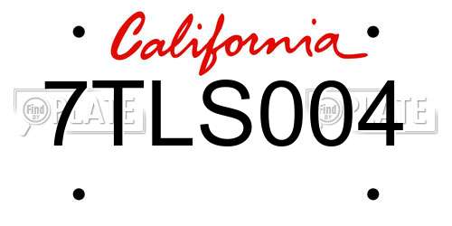 7TLS004 California License Plate