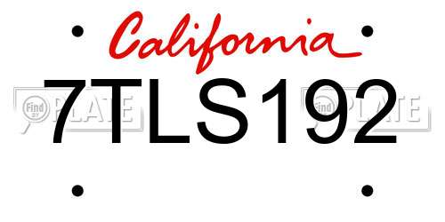7TLS192 California License Plate
