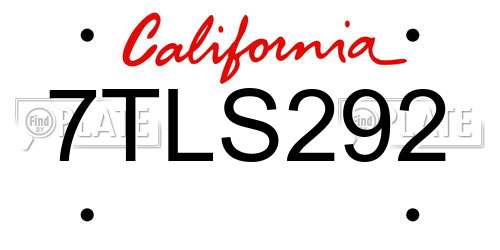 7TLS292 California License Plate