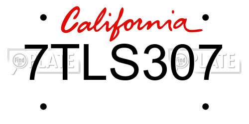 7TLS307 California License Plate