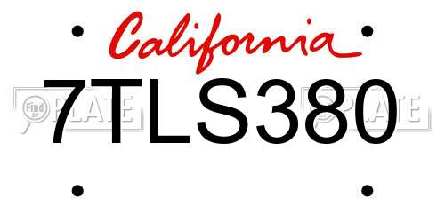 7TLS380 California License Plate