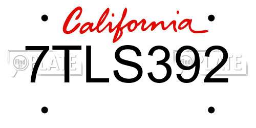 7TLS392 California License Plate
