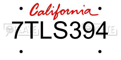 7TLS394 California License Plate