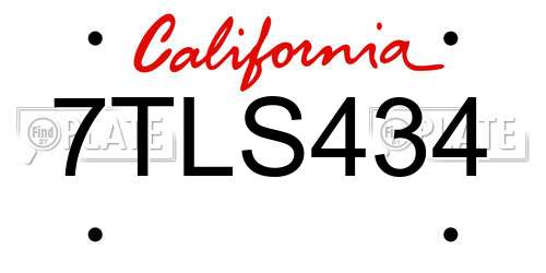 7TLS434 California License Plate