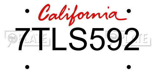 7TLS592 California License Plate