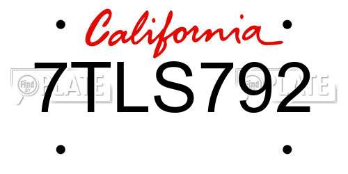 7TLS792 California License Plate