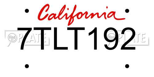 7TLT192 California License Plate