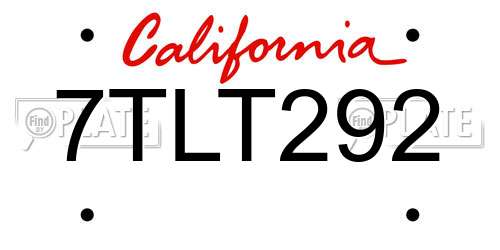 7TLT292 California License Plate