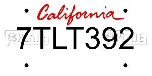 7TLT392 California License Plate