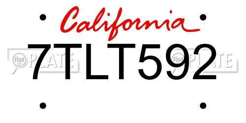 7TLT592 California License Plate